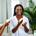 **

A diverse group of women smiling and applying natural body lotion, fully clothed in modest, casual attire. The background is a bright, modern bathroom with plants. Focus on healthy, glowing skin. Include ingredients like shea butter, coconut oil, and aloe vera on the product labels. Safe for work, appropriate content, professional, perfect anatomy, correct proportions, natural pose, well-formed hands, proper finger count, natural body proportions.

**