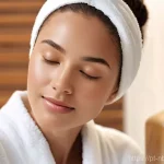 Home 15 천연화장품 피부타입별 세정력 비교 - **Prompt:** A serene young woman (25-35 years old) with a peaceful expression is gently massaging a ...