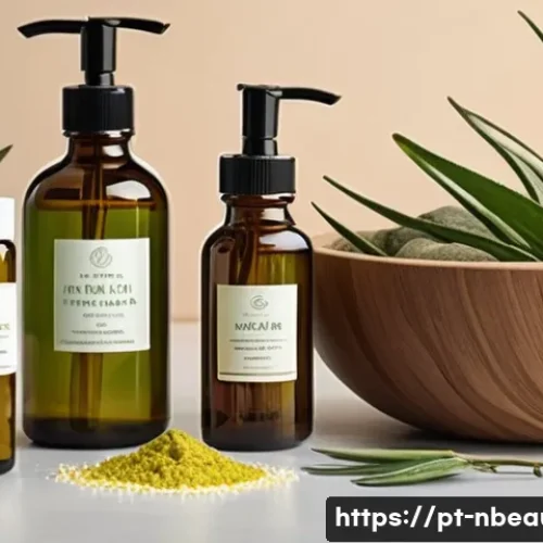천연화장품과 일반 화장품의 성능 비교 - A serene, sunlit spa setting showcasing natural skincare products made from plants, minerals, and bo...